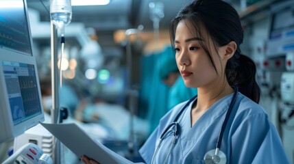 Poster - Woman in Scrubs Standing in Front of Monitor
