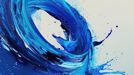 Poster - Vibrant Abstract Circular Design in Blue Tones with Dynamic Lines and Splashes