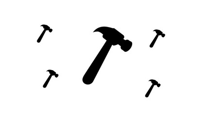 Poster - Zoom in and out animation the hammer symbol. Large black symbol in the center and four small symbols around. Seamless looped 4k animation on white background