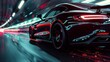 Speeding sports car (with grunge overlay and motion blur) with custom tail lights - 3D illustration