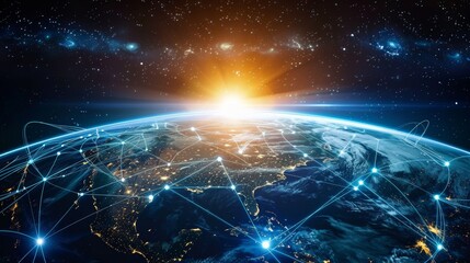 Aufkleber - Global world network and telecommunications on earth and IoT. 