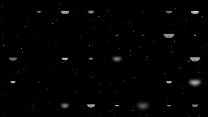 Poster - Template animation of evenly spaced watermelon piece symbols of different sizes and opacity. Animation of transparency and size. Seamless looped 4k animation on black background with stars
