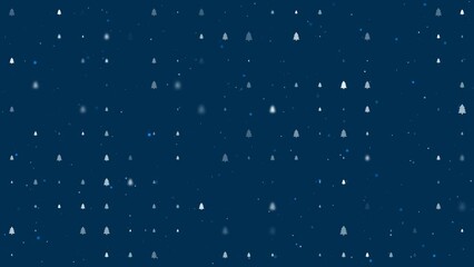 Poster - Template animation of evenly spaced fir-tree symbols of different sizes and opacity. Animation of transparency and size. Seamless looped 4k animation on dark blue background with stars