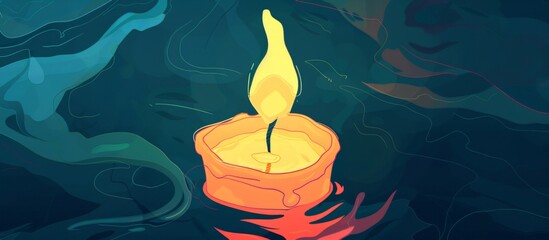 Canvas Print - Lit candle with a flame burning brightly in the center, casting a warm glow in the room