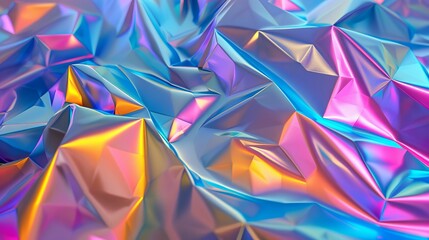 Leinwandbilder - 3D render of faceted gem, wave, liquid, abstract geometric crystal background with iridescent texture.