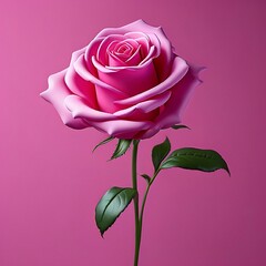 Wall Mural - AI generated illustration of a pink rose with elegantly designed leaves