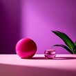 AI generated illustration of a plant next to a pink glass bowl filled with water on a table
