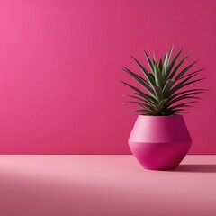 Wall Mural - AI generated illustration of a pink vase with a small plant in a room corner