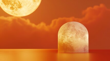 Aufkleber - Sphere box with full moon background. Chinese Mid autumn festival background. 3d render.