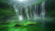Enchanting Green Waterfall Oasis in Lush Landscape