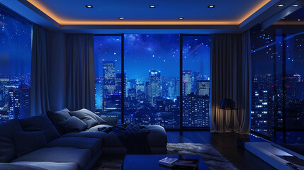 Poster - night environment view from luxury living room