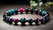 AI generated illustration of Macro shot of a bracelet adorned with beads and stones