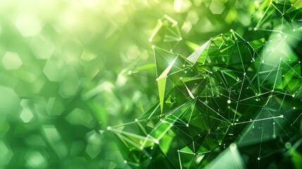 Poster - Abstract background with green polygons and triangles. Concept of the future. Toned double exposure rendering in 3D.