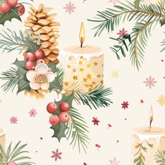 Poster - Festive arrangement of candles and pine cones. Ideal for holiday decorations