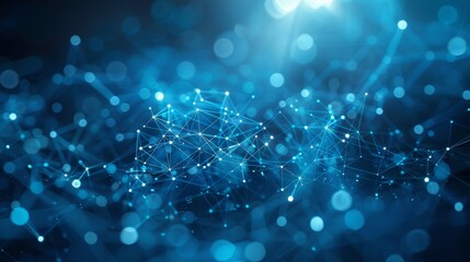 Fototapete - 3D rendering of an abstract blue polygon technology network with connecting technology background. The background is made up of dots and lines with abstract textures.