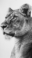 Sticker - AI generated illustration of a monochrome drawing of a lion