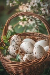 Aufkleber - A basket filled with eggs on a table, suitable for various concepts and designs