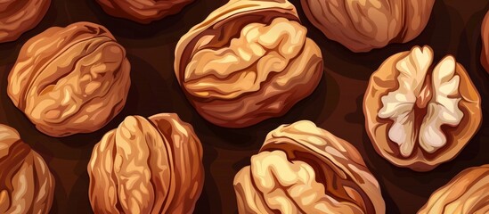 Wall Mural - Assorted nuts in a bunch, captured in close-up on a wooden table surface
