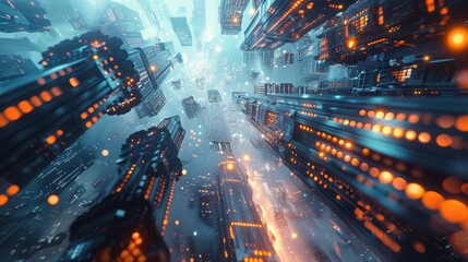 Poster - A technological megacity with futuristic technology concepts and original 3D renderings
