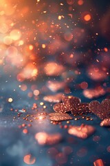 Poster - Two hearts placed on a table, suitable for various romantic concepts
