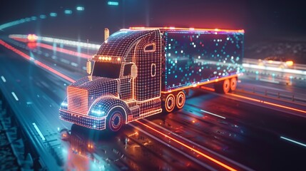 Aufkleber - 3D illustration of a futuristic truck and trailer scene (3D illustration)