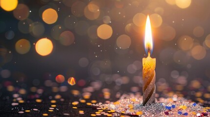 Poster - Lit candle on top of colorful confetti, perfect for celebrations
