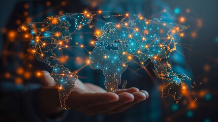 Poster - Global network connection. Business intelligence concept. World map points and lines composition concept. Digital link technology.