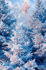 Poster - Snow covered trees in a winter forest, suitable for winter themed designs