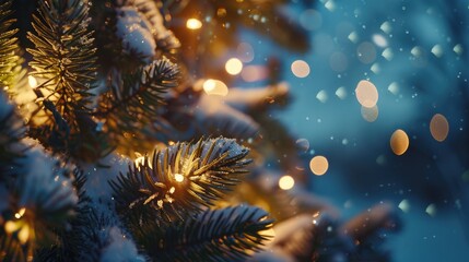 Poster - Close-up of a Christmas tree with glowing lights, perfect for holiday concepts