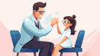 Doctor ophthalmologist giving eye glasses to girl.