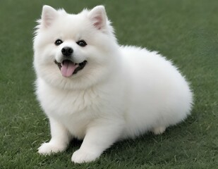 Canvas Print - a small white dog with it's tongue open on the grass