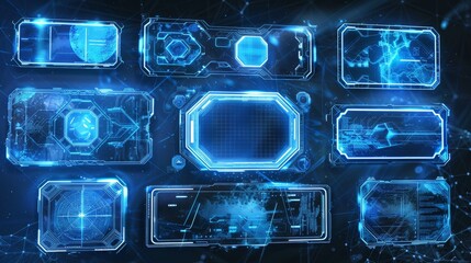 Poster - Future light blue frames for futuristic huds. PNG file. Technological background. Light glass blue frames for futuristic huds. HUD file.