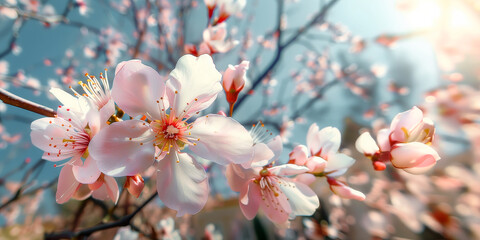Wall Mural - blooming almond tree branch close up