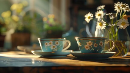 Aufkleber - Two cups placed on a table, suitable for various concepts and designs