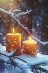 Sticker - Couple of candles on snow, suitable for winter themes