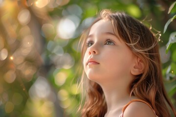 Poster - A little girl looking up at the sky, suitable for educational materials