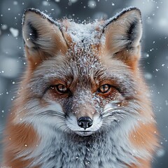 Wall Mural - AI generated illustration of an Arctic red fox with piercing yellow eyes gazing straight ahead