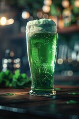 Poster - Close up of a glass of beer on a table, suitable for food and beverage concepts