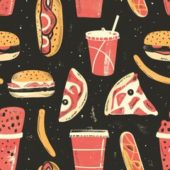 Poster - Various food and drinks arranged on a dark surface, suitable for menus or promotional materials