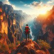 World at Their Feet: Adventurer Gazes Over a Panoramic Canyon Landscape. generative AI