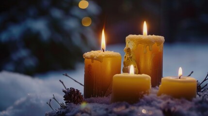 Poster - Three candles on snow, perfect for winter themes