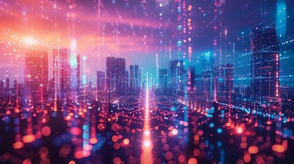 Poster - A 3D city of cyberspace metaverse digital landscape surrounded by futuristic background concept.