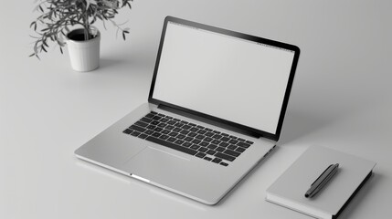 Fototapete - This is a simple 3D render illustration of a light laptop with a blank screen.