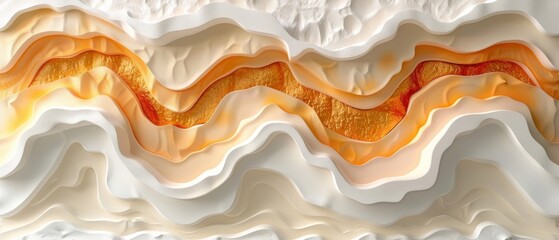 Poster - Abstract organic white orange 3d printer texture, overlapping layers pattern, color waving lines background banner illustration wallpaper backdrop for webdesign