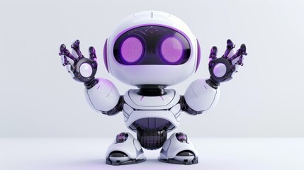 Poster - Robot with hands up over purple background. Technology concept. 3D rendering.
