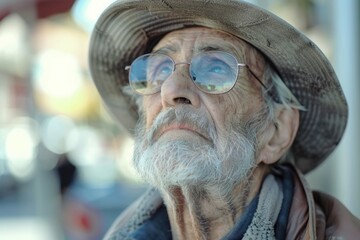 Poster - Portrait of an older man with a hat and glasses, suitable for various projects