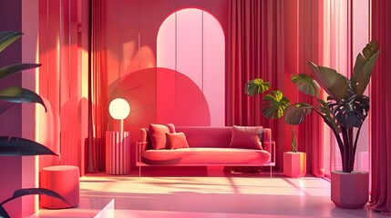 Wall Mural - bright, colorful living room with large windows and large sofa