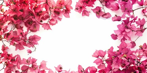 Poster - Pink flowers arranged in a circle on a white background. Suitable for various floral design projects
