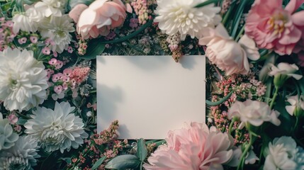 Poster - A picture frame surrounded by flowers and greenery. Perfect for adding a touch of nature to your home decor