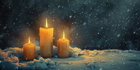 Poster - Three candles on snow, suitable for winter themes